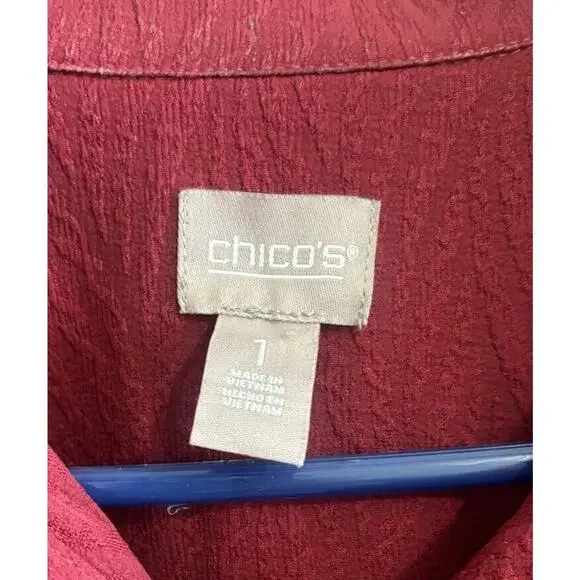 Chico's Women's Button-Up Long Sleeve Shirt Maroon Size 1 Medium Classiccore - Picture 6 of 7